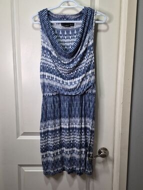 Cynthia Rowley Navy and White Sleeveless Cowl-Neck Midi Dress